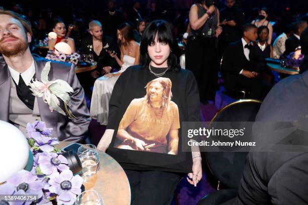 And Billie Eilish attend the 64th Annual GRAMMY Awards at MGM Grand Garden Arena on April 03, 2022 in Las Vegas, Nevada.