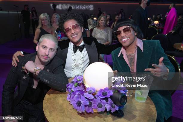 Andrew Watt, Bruno Mars, and Anderson .Paak attend the 64th Annual GRAMMY Awards at MGM Grand Garden Arena on April 03, 2022 in Las Vegas, Nevada.