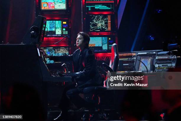 Jin of BTS performs onstage during the 64th Annual GRAMMY Awards at MGM Grand Garden Arena on April 03, 2022 in Las Vegas, Nevada.