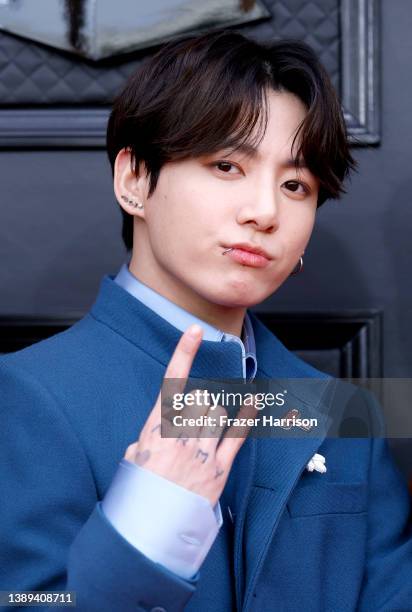 Jungkook of BTS attends the 64th Annual GRAMMY Awards at MGM Grand Garden Arena on April 03, 2022 in Las Vegas, Nevada.