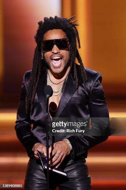 Lenny Kravitz speaks onstage during the 64th Annual GRAMMY Awards at MGM Grand Garden Arena on April 03, 2022 in Las Vegas, Nevada.