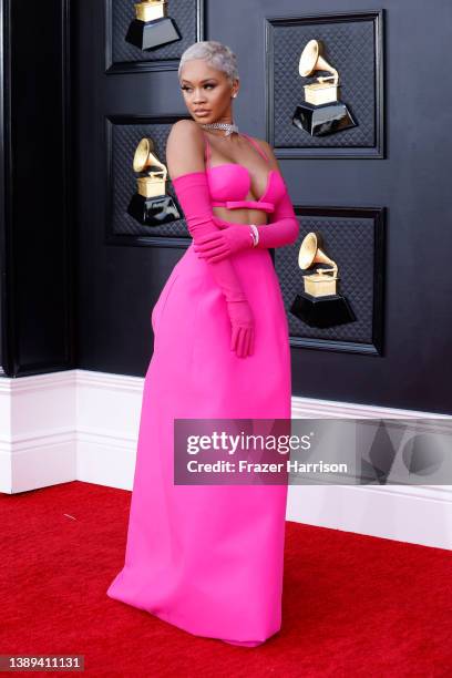 Saweetie attends the 64th Annual GRAMMY Awards at MGM Grand Garden Arena on April 03, 2022 in Las Vegas, Nevada.