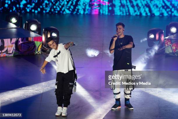 Spanish duo Adexe y Nau perform during a concert at Auditorio Nacional on April 3, 2022 in Mexico City, Mexico.