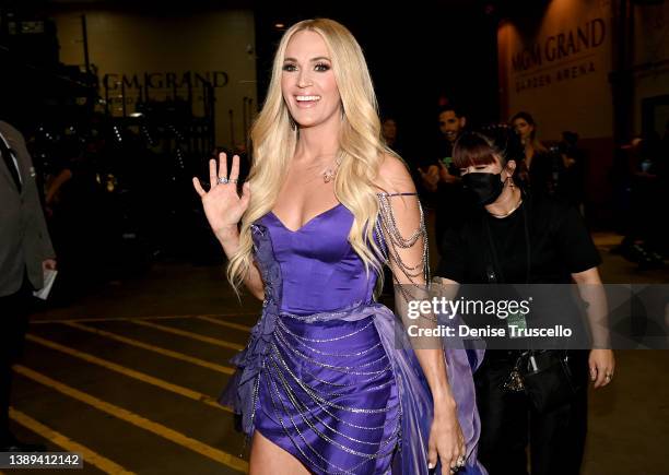 Carrie Underwood attends the 64th Annual GRAMMY Awards at MGM Grand Garden Arena on April 03, 2022 in Las Vegas, Nevada.