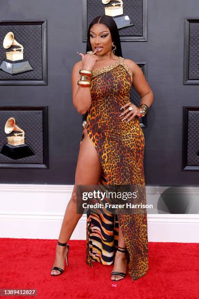 Megan Thee Stallion attends the 64th Annual GRAMMY Awards at MGM Grand Garden Arena on April 03, 2022 in Las Vegas, Nevada.