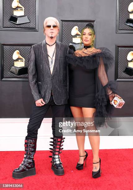 John 5 and Rita Lowery attend the 64th Annual GRAMMY Awards at MGM Grand Garden Arena on April 03, 2022 in Las Vegas, Nevada.