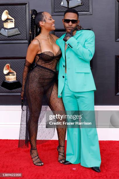 La'Myia Good and Eric Bellinger attend the 64th Annual GRAMMY Awards at MGM Grand Garden Arena on April 03, 2022 in Las Vegas, Nevada.