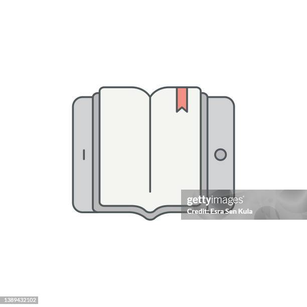 online education flat line icon with editable stroke - learning on tablet vector stock illustrations