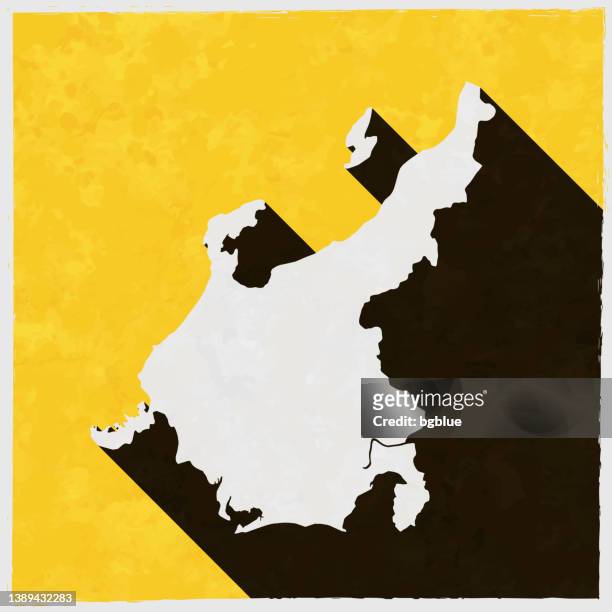 chubu map with long shadow on textured yellow background - sea of japan or east sea stock illustrations