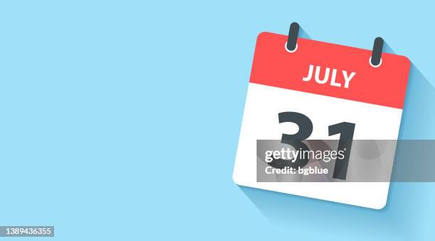 ilustraciones, imágenes clip art, dibujos animados e iconos de stock de 31 de julio - icono del calendario diario en estilo de diseño plano - julio