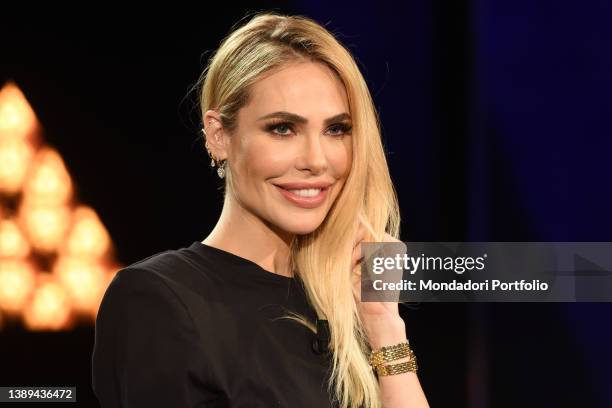 Italian showgirl Ilary Blasi guest of the Italian presenter Francesca Fagnani in the transmission Belve. Rome , April 1st, 2022