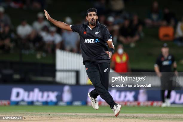 Ish Sodhi of New Zealand reacts during the third and final one-day international cricket match between the New Zealand and the Netherlands at Seddon...