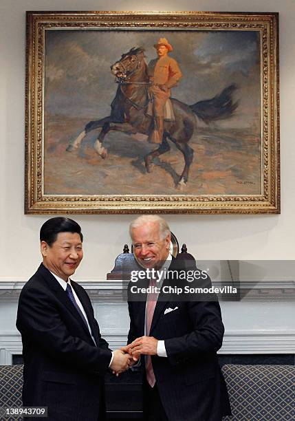 Vice President Joe Biden and Chinese Vice President Xi Jinping hold an expanded bilateral meeting with other U.S. And Chinese officials in the...