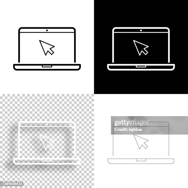 laptop with pointer. icon for design. blank, white and black backgrounds - line icon - mouse pointer on screen stock illustrations