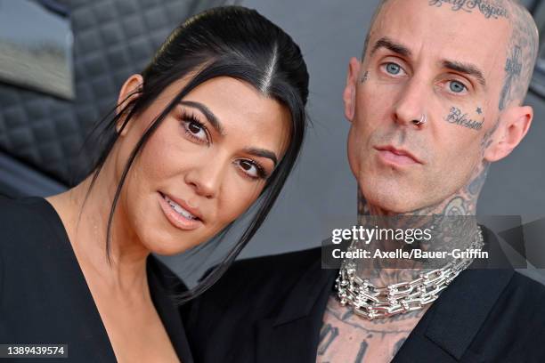 Kourtney Kardashian and Travis Barker attend the 64th Annual GRAMMY Awards at MGM Grand Garden Arena on April 03, 2022 in Las Vegas, Nevada.