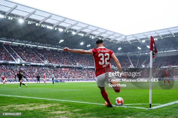 General view inside the stadium while Vincenzo Grifo of Freiburg shoots a corner ball during the Bundesliga match between Sport-Club Freiburg and FC...