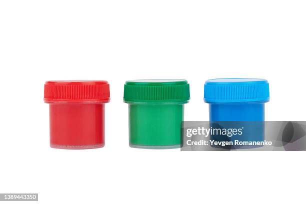 gouache jars isolated on white background - paint tube stock pictures, royalty-free photos & images