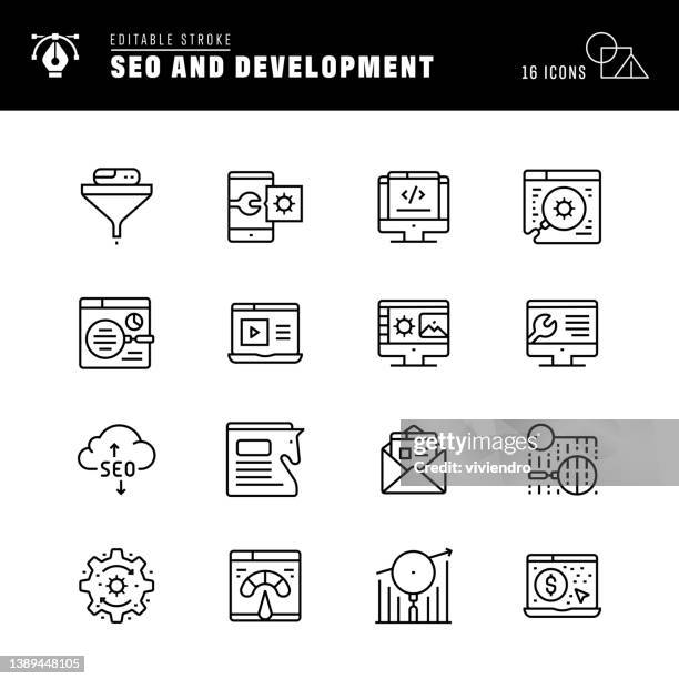 seo and development line icons - content management system stock illustrations