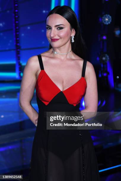 Italian singer Arisa during the last episode of the broadcast Il cantante mascherato at the rai studios of the Foro italico. Rome , April 01st, 2022