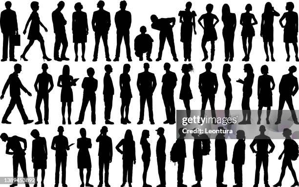 people silhouettes - group of people silhouette stock illustrations