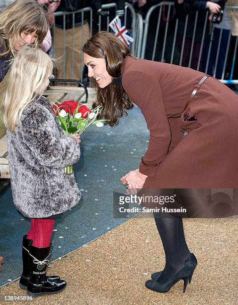Catherine, Duchess of Cambridge greets well wishers as she visits Alder Hey Children's NHS Foundation Trust on February 14, 2012 in Liverpool,...