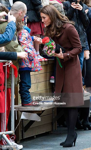 Catherine, Duchess of Cambridge greets well wishers as she visits Alder Hey Children's NHS Foundation Trust on February 14, 2012 in Liverpool,...