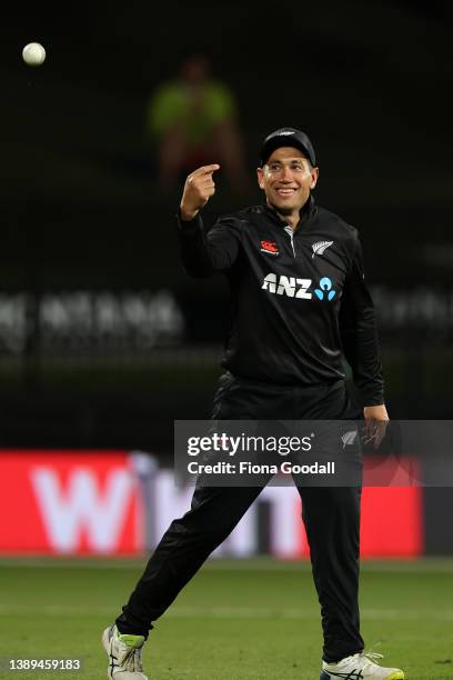 Ross Taylor of New Zealand takes a catch to win the match during the third and final one-day international cricket match between the New Zealand and...