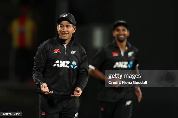 Ross Taylor of New Zealand takes a catch to win the match during the third and final one-day international cricket match between the New Zealand and...