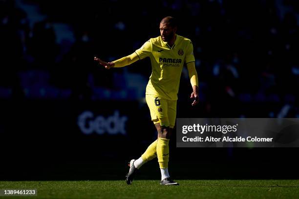 Etienne Capoue of Villarreal CF looks on during the LaLiga Santander match between Levante UD and Villarreal CF at Ciutat de Valencia Stadium on...