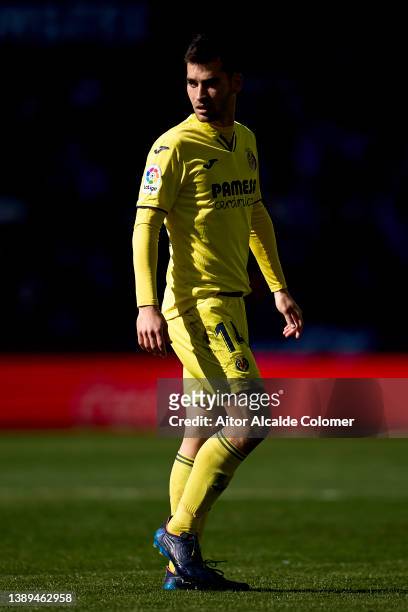 Manu Trigueros of Villarreal CF looks on during the LaLiga Santander match between Levante UD and Villarreal CF at Ciutat de Valencia Stadium on...