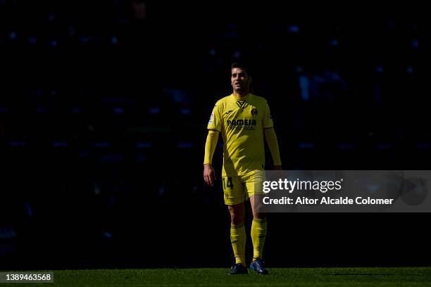 Manu Trigueros of Villarreal CF looks on during the LaLiga Santander match between Levante UD and Villarreal CF at Ciutat de Valencia Stadium on...