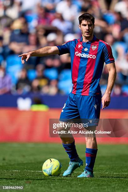 Gonzalo Melero of Levante UD in action during the LaLiga Santander match between Levante UD and Villarreal CF at Ciutat de Valencia Stadium on April...