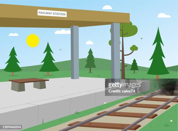 ilustrações de stock, clip art, desenhos animados e ícones de railway station illustration - estação de ferroviária