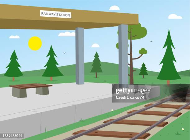 railway station illustration - railroad station platform stock illustrations