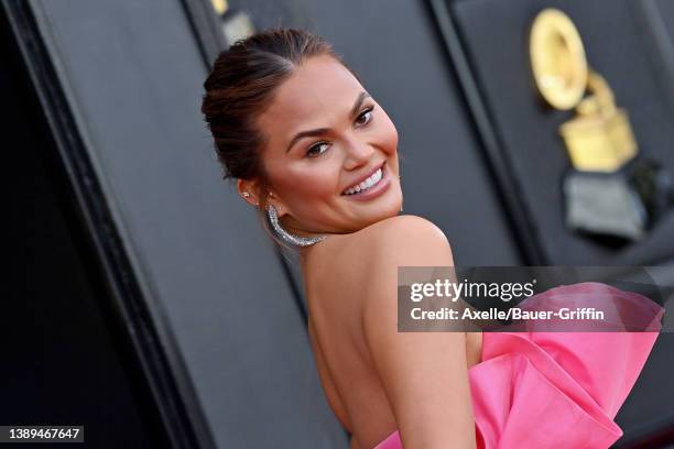 Chrissy Teigen attends the 64th Annual GRAMMY Awards at MGM Grand Garden Arena on April 03, 2022 in Las Vegas, Nevada.