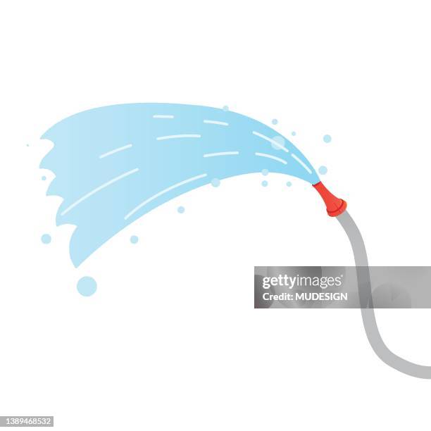 stockillustraties, clipart, cartoons en iconen met hose. jet of water. flat cartoon illustration isolated on white. fire fighting and watering of the lawn - hose