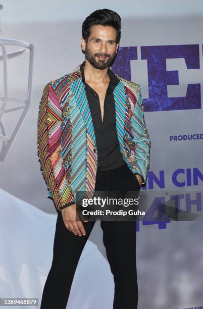 Shahid Kapoor attends the 'Jersey' film trailer launch on April 04, 2022 in Mumbai, India