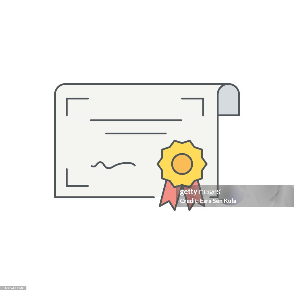 Certificate Flat Line Icon with Editable Stroke