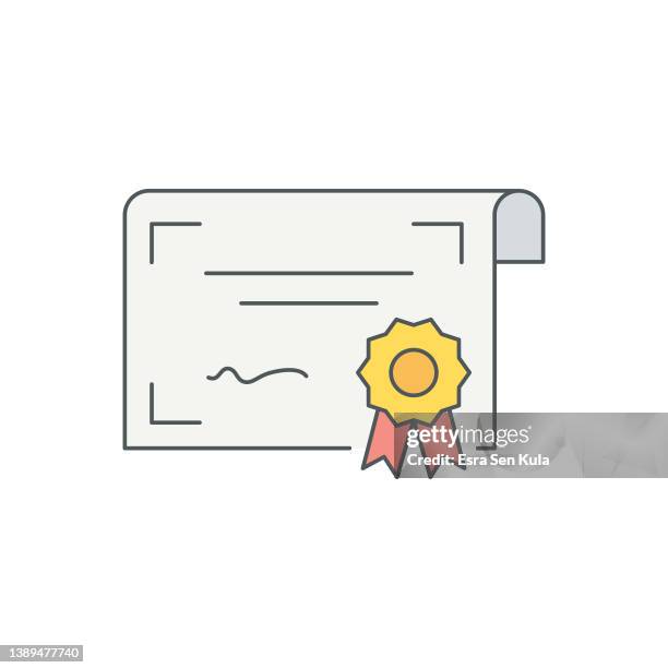 ilustrações de stock, clip art, desenhos animados e ícones de certificate flat line icon with editable stroke - certification-icon