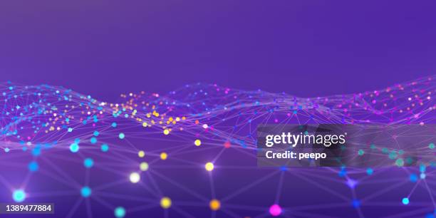 bright coloured particles on 3d graph - computer network diagram stock pictures, royalty-free photos & images