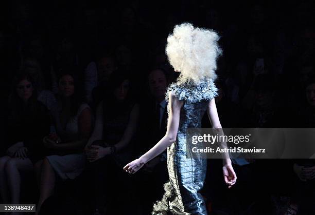 Model walks at the Badgley Mischka Fall 2012 fashion show during Mercedes-Benz Fashion Week at The Theatre at Lincoln Center on February 14, 2012 in...