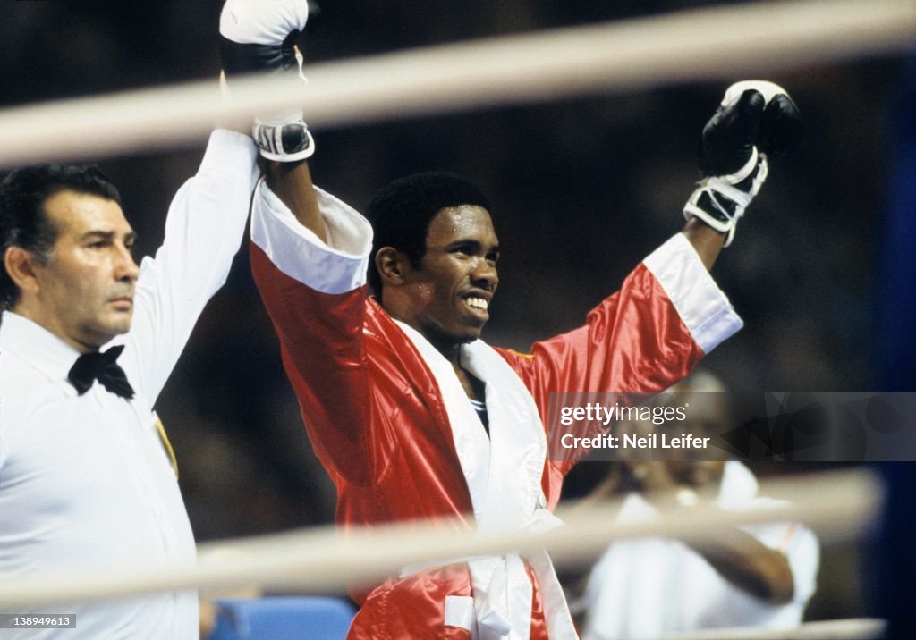 USA Howard Davis Jr. victorious on medal stand after winning gold vs