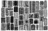 abstract geometric foliage, wall art botanical square rectangle shapes plant leaves, silhouettes decoration elements in black color, isolated vector illustration design