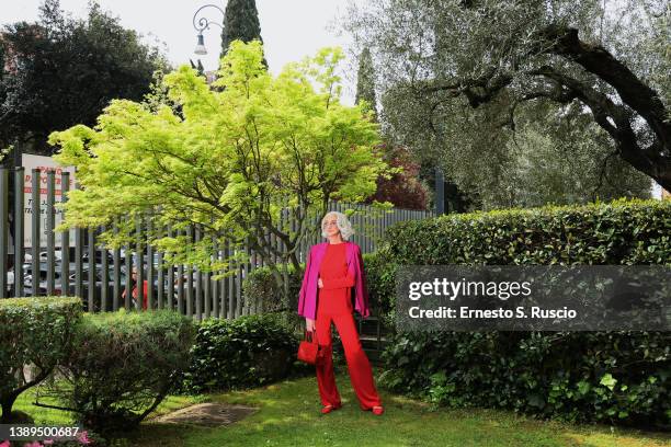 Drusilla Foer poses during the press conference of the 67th edition of the David Di Donatello on April 04, 2022 in Rome, Italy.