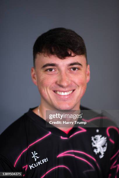 Tom Banton of Somerset poses for a photo during a Somerset CCC Photocall at The Cooper Associates County Ground on April 04, 2022 in Taunton, England.