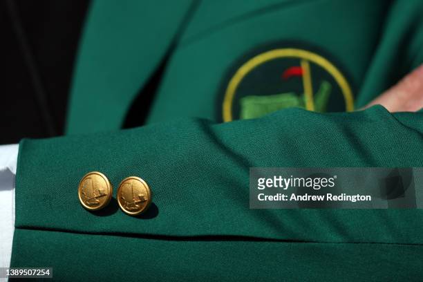 Detail of a member's green jacket during a practice round prior to the Masters at Augusta National Golf Club on April 04, 2022 in Augusta, Georgia.