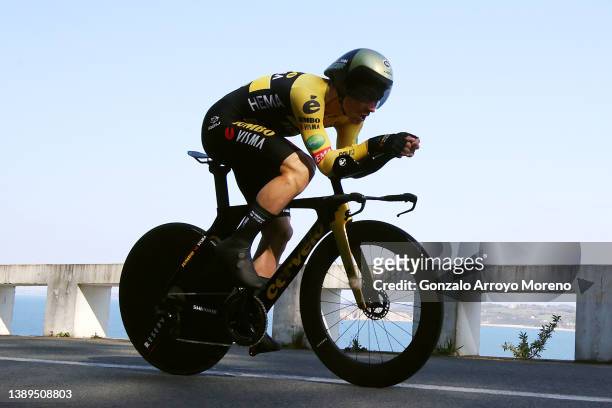 Primoz Roglic of Slovenia and Team Jumbo - Visma sprints during the 61st Itzulia Basque Country 2022 - Stage 1 a 7,5km individual time trial from...