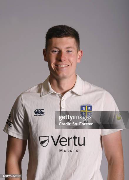 Durham player Matthew Potts pictured during the photocall ahead of the 2022 Cricket season at The Riverside on April 04, 2022 in Chester-le-Street,...