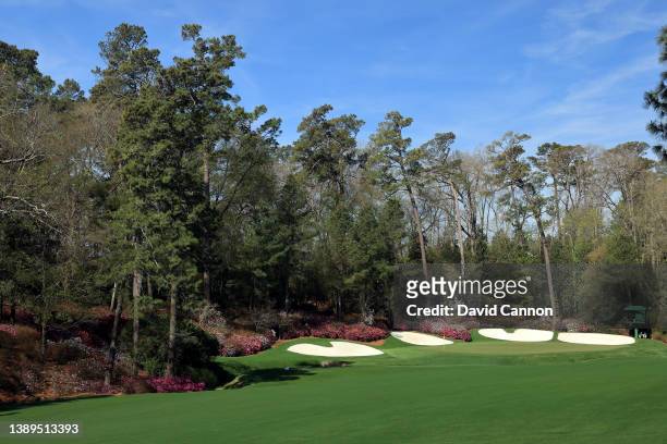 General view of the 13th hole during a practice round prior to the Masters at Augusta National Golf Club on April 04, 2022 in Augusta, Georgia.