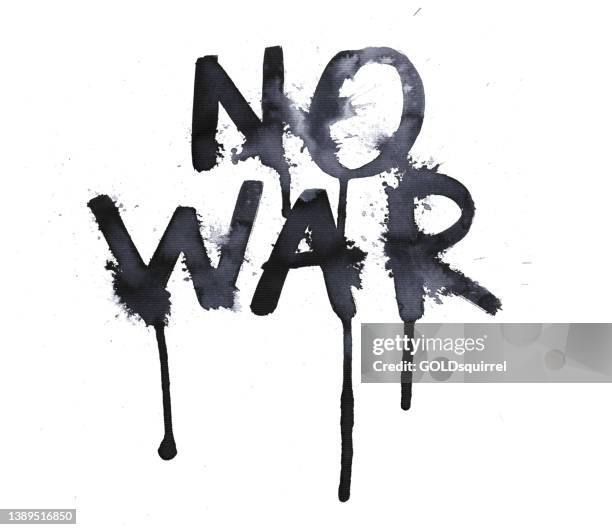 no war tekst carelessly painted by hand by black ink on white watercolor paper - messy illustration in vector with visible splashes of paint and stains - handwritten text full of emotions - tekst stock illustrations